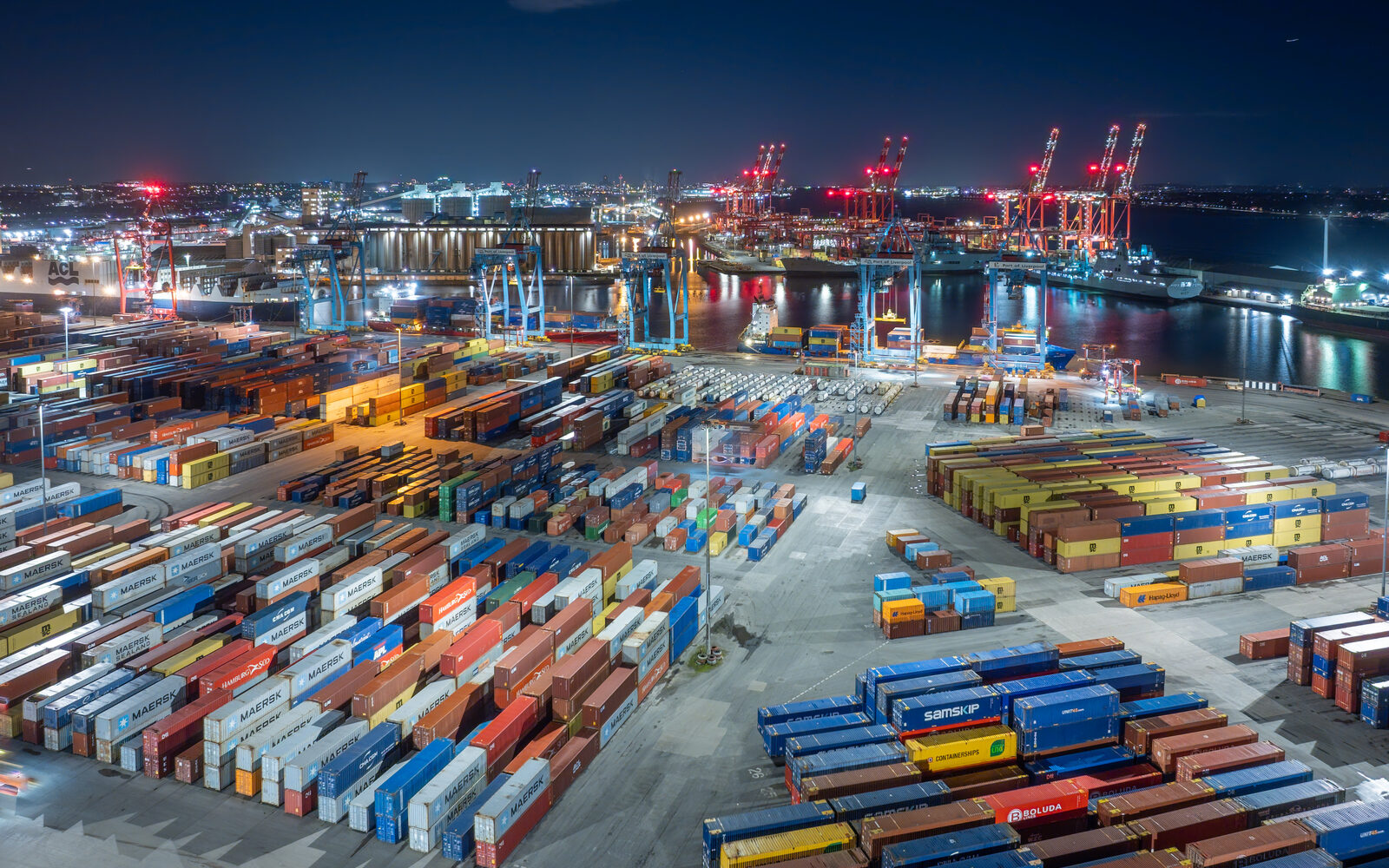 Container terminal at night