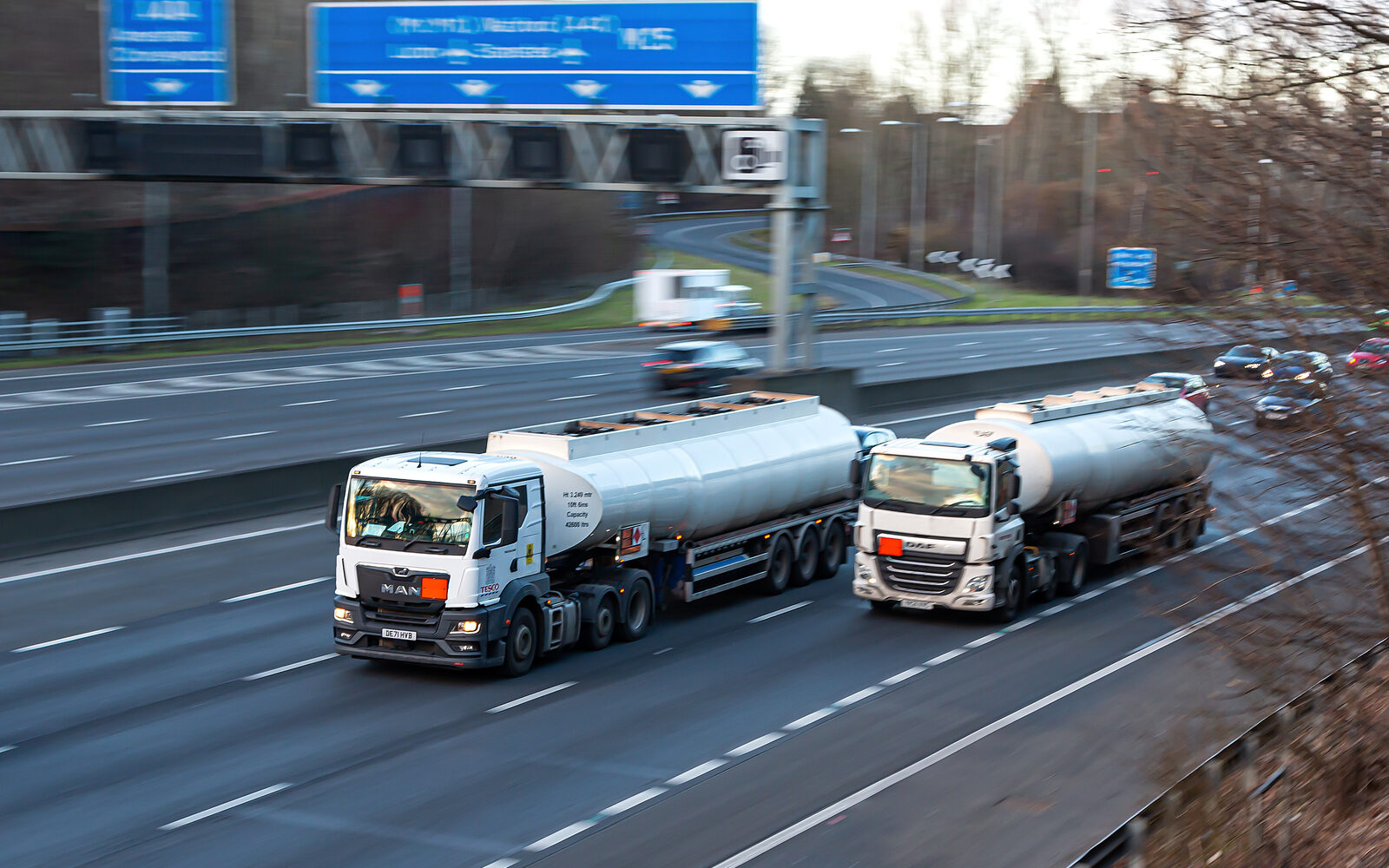 Fuel tankers moving on a busy road